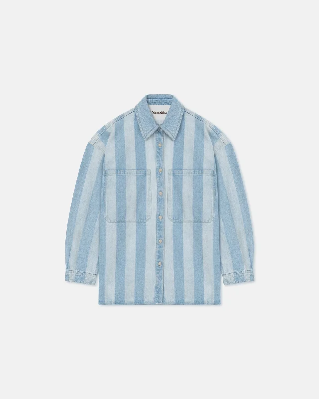 Women's Work Apparel Beaux - Striped Denim Long-Sleeve Shirt - Eco Light Wash