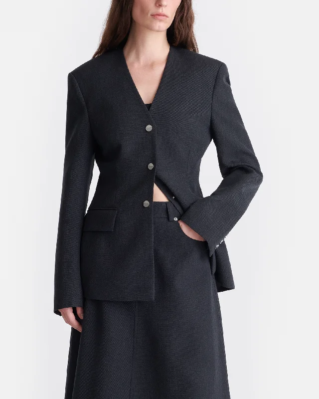 Women's Casual Garments Lenke - Wool Twill Blazer - Grey Melange