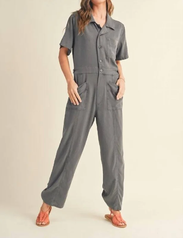 Women's Stylish Vacation Attire Juniper Linen Jumpsuit In Charcoal