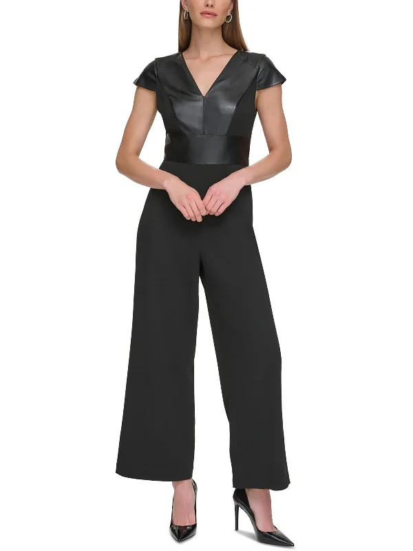 Women's Casual Garments Womens Cap Sleeve Mixed Media Jumpsuit