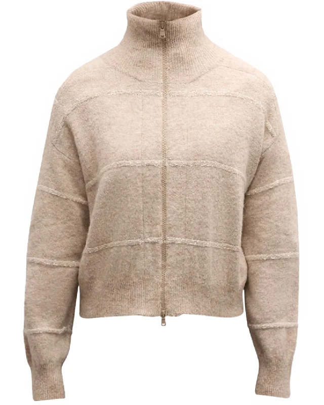Casual Clothes For Women Sand Paillette Stripe Zip Cardigan