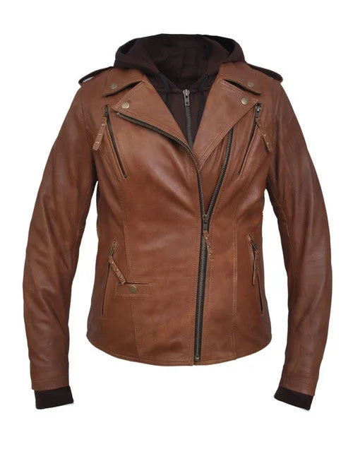 Online Clothing Stores Ladies Lambskin Brown Leather Jacket with Removable Hoodie 6841ant Online Clothing Stores Ladies Lambskin Brown Leather Jacket with Removable Hoodie 6841ant