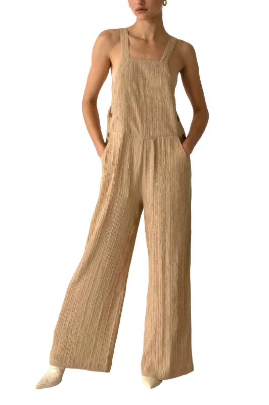 Women's Casual Garments Woven Ripple Overall In Tanlines