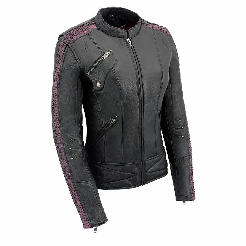 Women's Clothing Sale Milwaukee Leather MLL2570 Women's 'Phoenix Embroidered' Black and Fuchsia Pink Leather Motorcycle Jacket Women's Clothing Sale Milwaukee Leather MLL2570 Women's 'Phoenix Embroidered' Black and Fuchsia Pink Leather Motorcycle Jacket