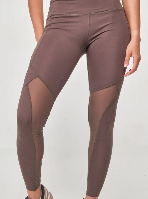 Women's Cozy Winter Attire High-Rise Mesh Legging - Dark Olive Green