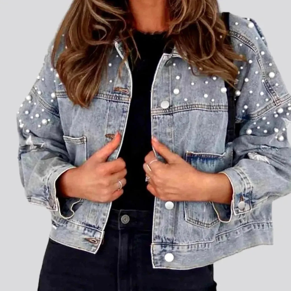 Y2k pearl denim jacket
 for ladies