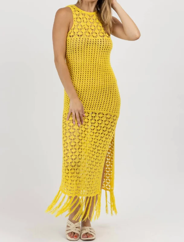 Crochet Fringe Maxi Coverup In Sunshine