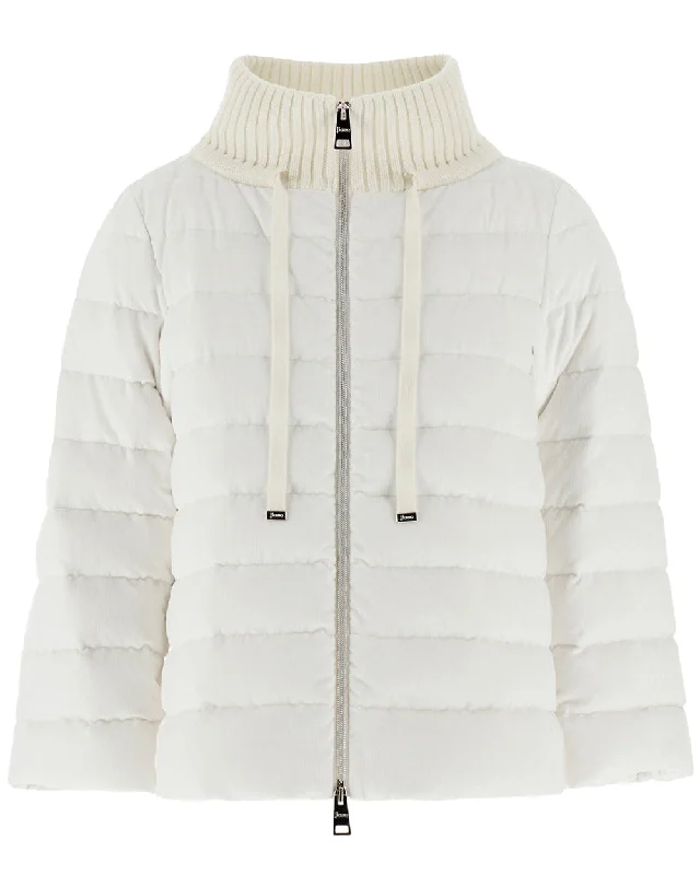 Women's Classic Outfit Ivory Quilted Velvet Bomber Jacket