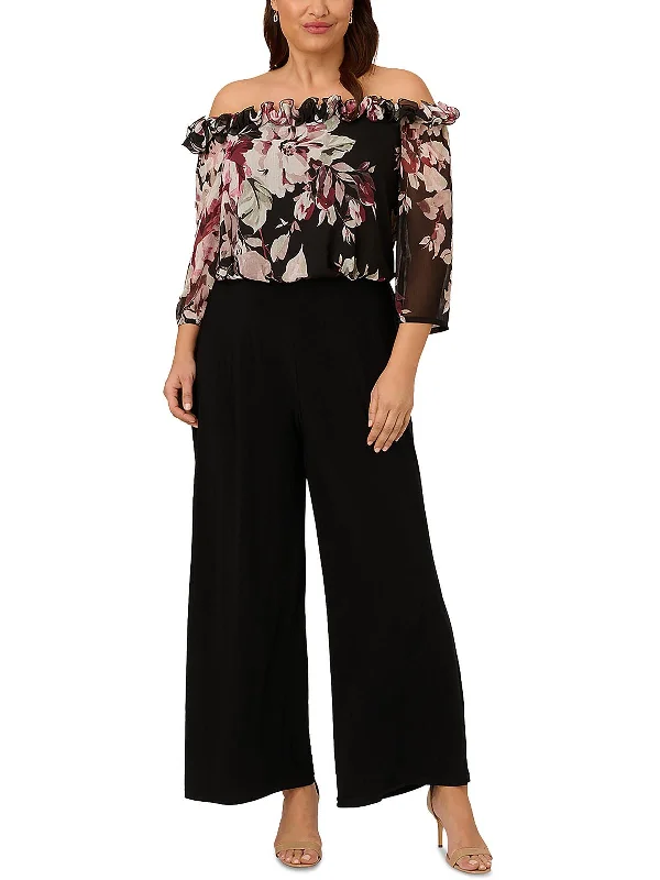 Women's Evening Wear Outfit Plus Womens Chiffon Off-The-Shoulder Jumpsuit