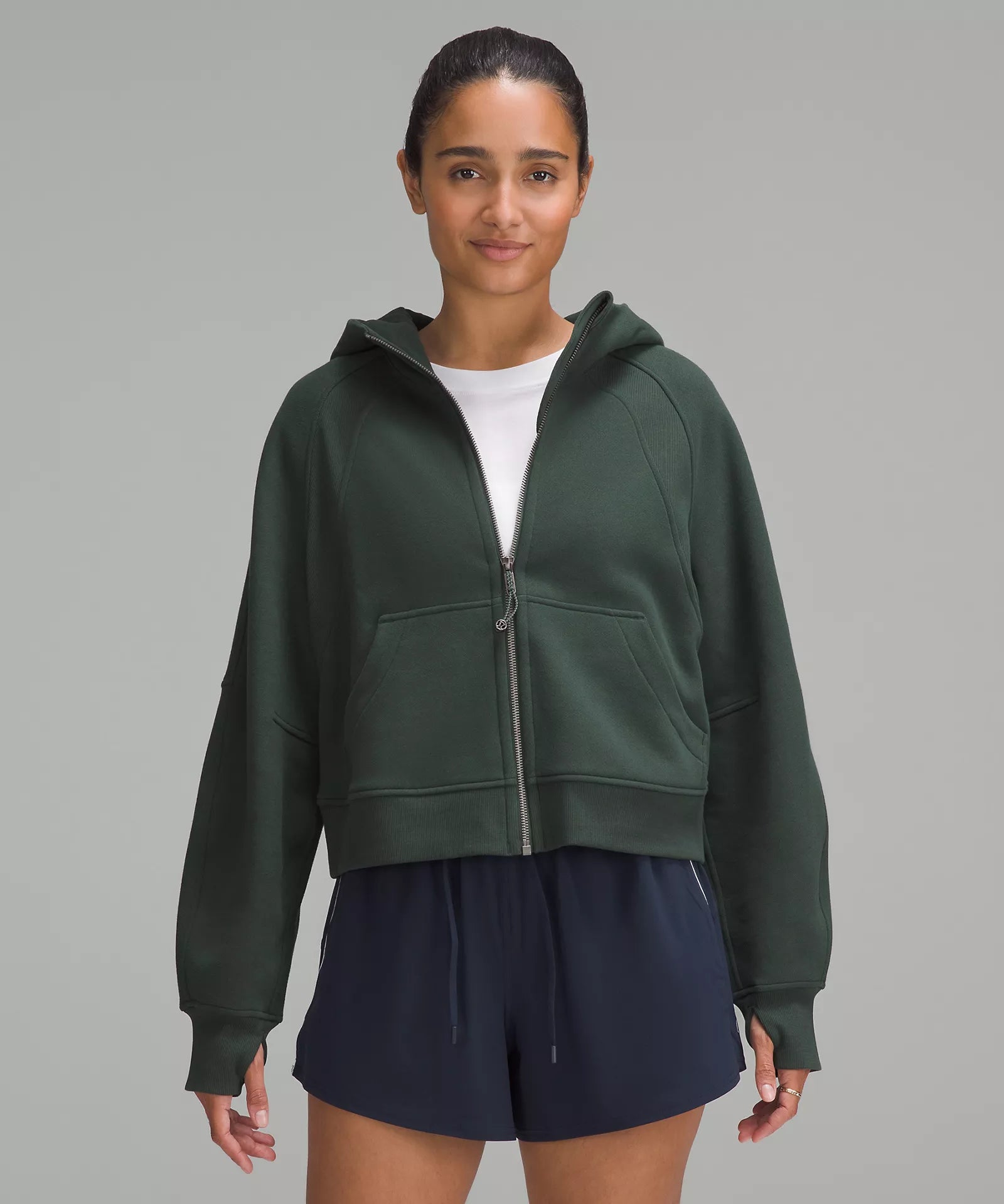Women's Effortless Casual Outfit Scuba Oversized Full Zip Hoodie | Legacy Green