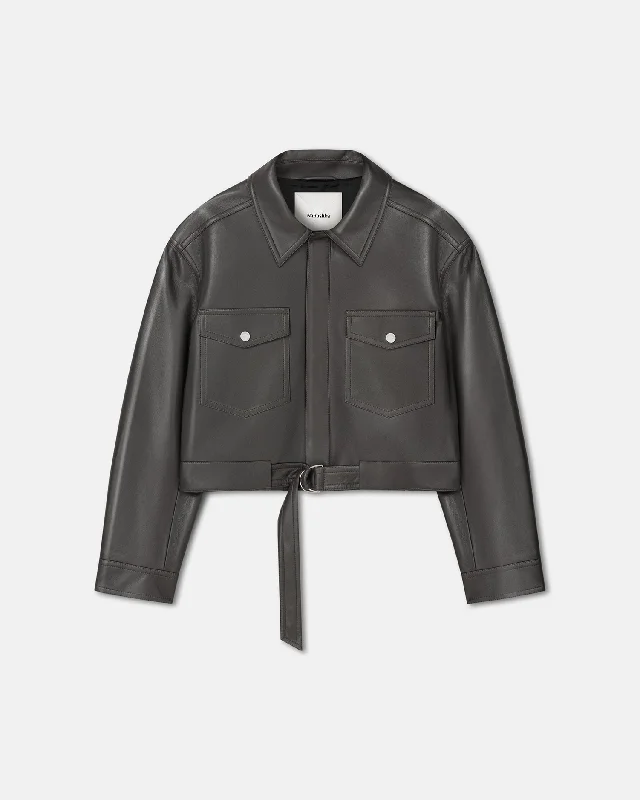 Casual Chic Women's Clothes Zaria - Cropped Regenerated Leather Jacket - Midnight Green