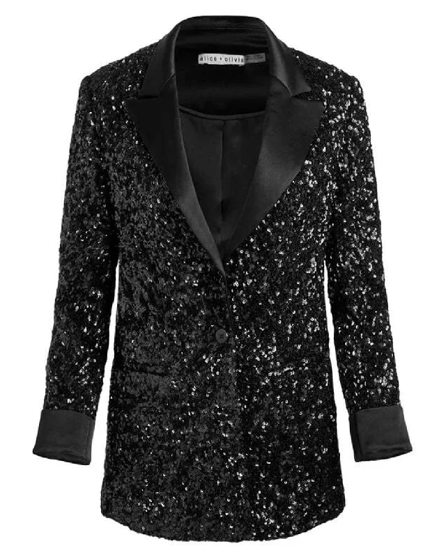 Women's Activewear Apparel Black Justin Sequin Combo Rolled Cuff Blazer