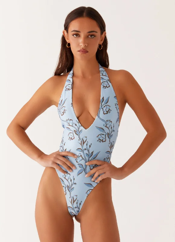 Women's Clothing Apparel Delia One Piece Swimsuit - Blue Floral Print