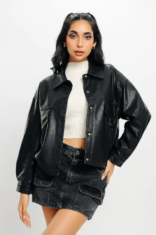 Women Fashion Light Leather Shacket