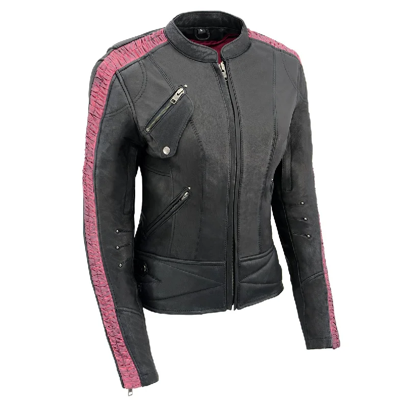 High Street Women's Fashion for Trendy Shoppers Milwaukee Leather MLL2571 Womens Black and Pink 'Crinkled Arm' Lightweight Racer Jacket High Street Women's Fashion for Trendy Shoppers Milwaukee Leather MLL2571 Womens Black and Pink 'Crinkled Arm' Lightweight Racer Jacket