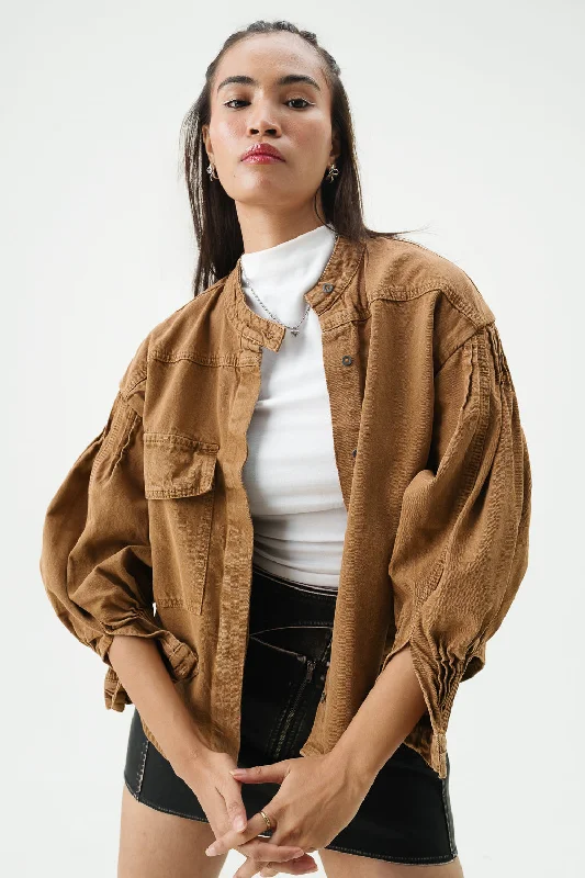 Ochre Brown Stylized Biker Jacket