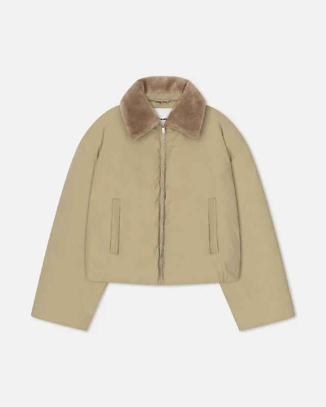 Women's Evening Clothing Zacharie - Faux Fur and Tech Nylon Jacket - Sage/Beige