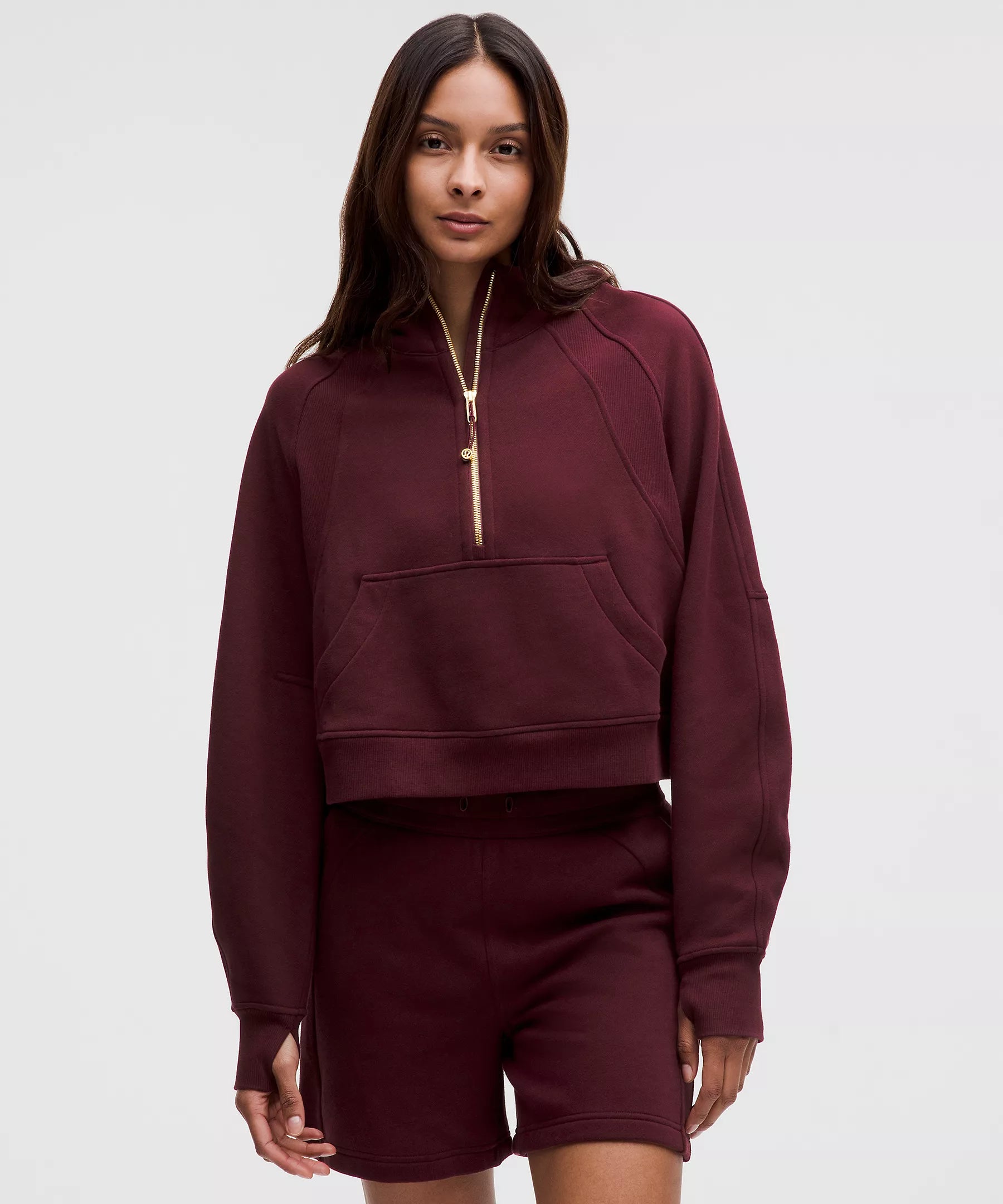 Women's Casual Wear Outfit Scuba Oversized Half Zip Hoodie | Garnet/Gold