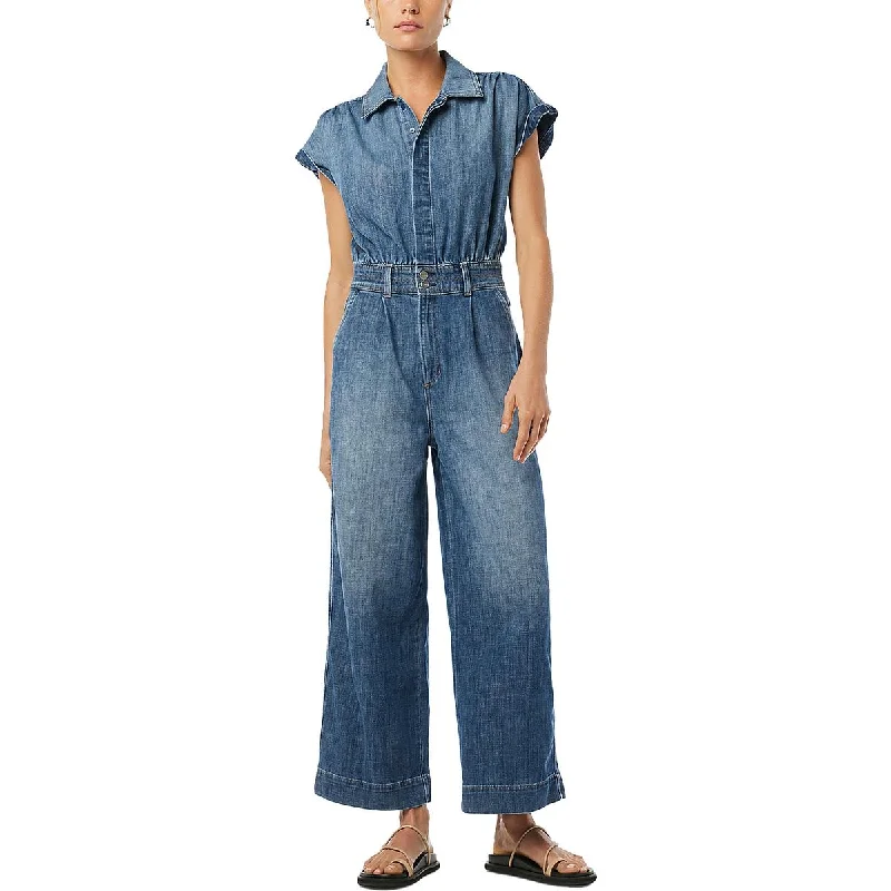 Women's Evening Garments Womens Short Sleeve Button & Zip Front Closure Jumpsuit