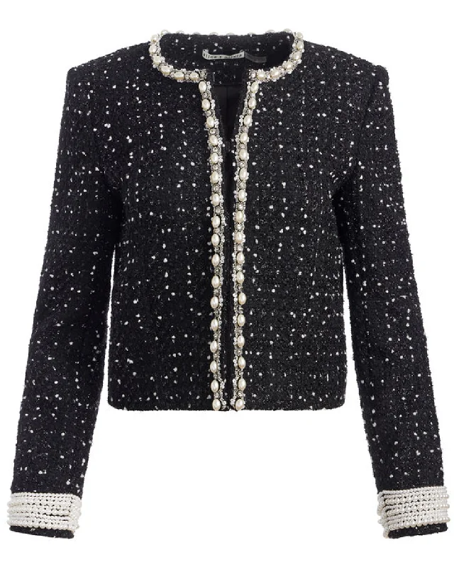 High-Fashion Women's Clothing Black and White Embellished Dorian Tweed Jacket