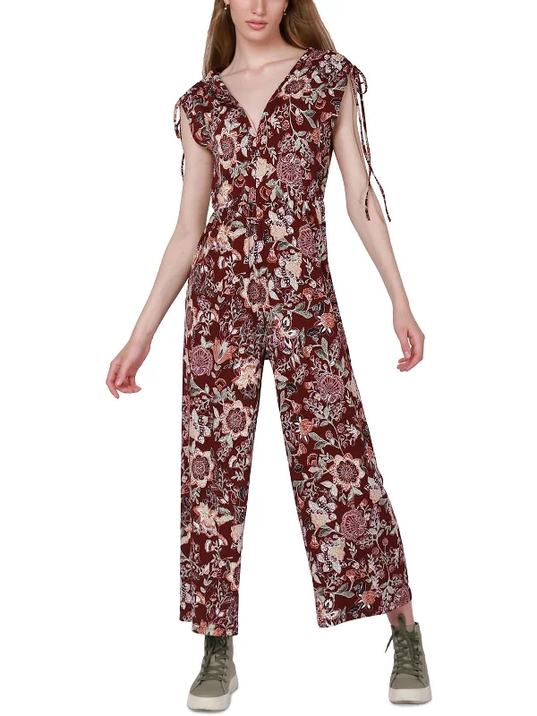 Women's Outerwear Attire Womens Floral Wide Leg Jumpsuit