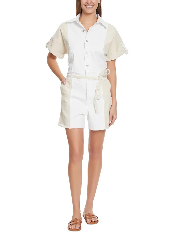 Women's Cozy Winter Attire Womens Denim Colorblock Romper