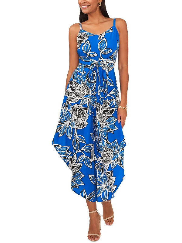 Women's Fashion Clothing Womens Tie Front Cutaway Leg Jumpsuit