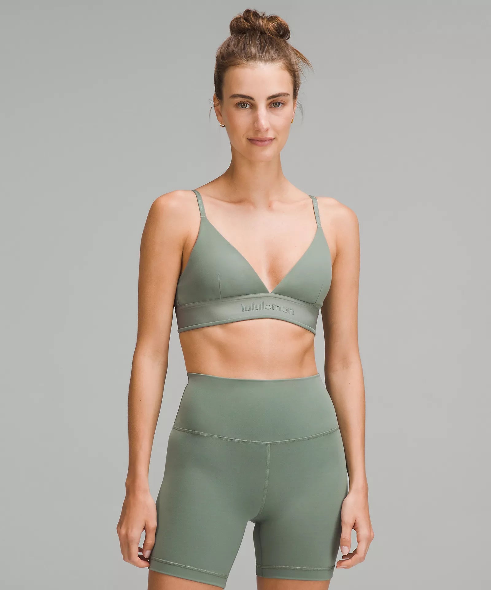 Women's High-End Clothing License to Train Triangle Bra Light Support, A/B Cup *Logo | Grey Eucalyptus