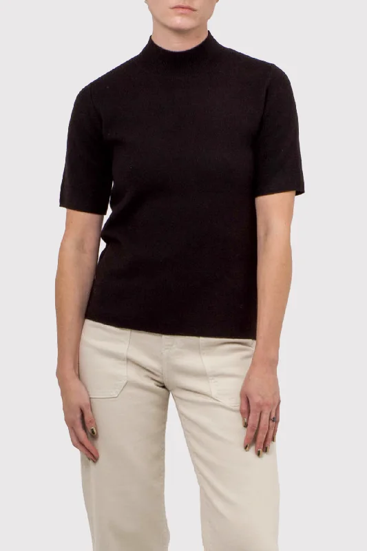 Weekend Sale High Neck SS Knit in Black