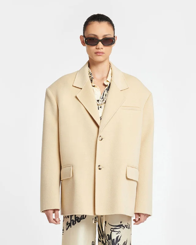 Women's Functional Outdoor Garments Sea - Double Wool And Silk Blend Boxy Blazer - Creme Women's Functional Outdoor Garments Sea - Double Wool And Silk Blend Boxy Blazer - Creme