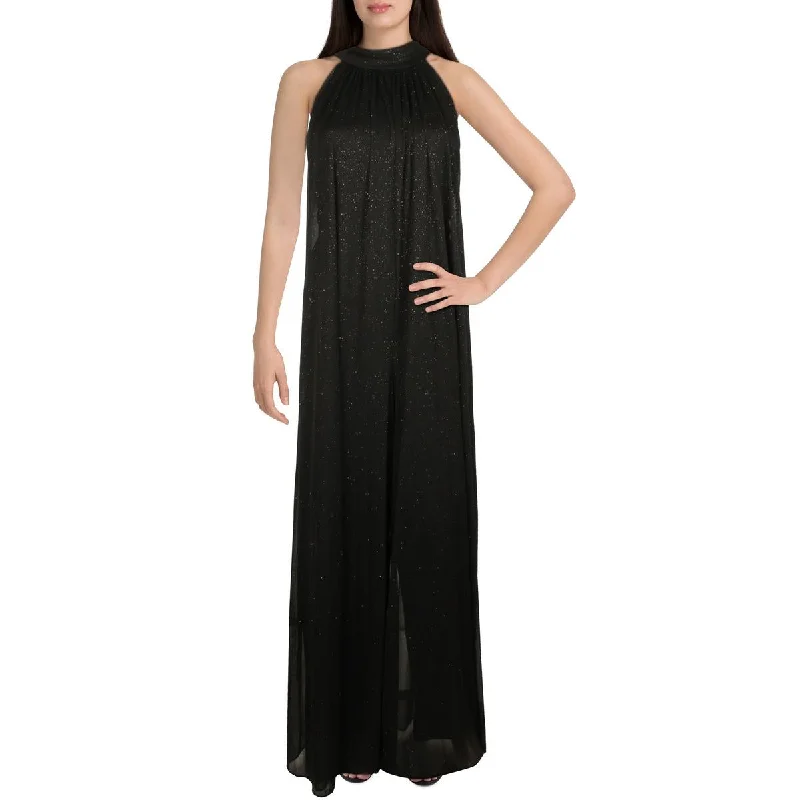 Women's Elegant Evening Attire Womens Metallic Halter Jumpsuit