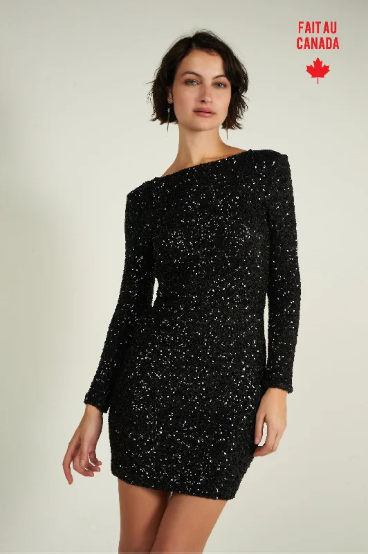 Flash Sales Robe à paillettes et manches longues - NEIGE - (R-B1)