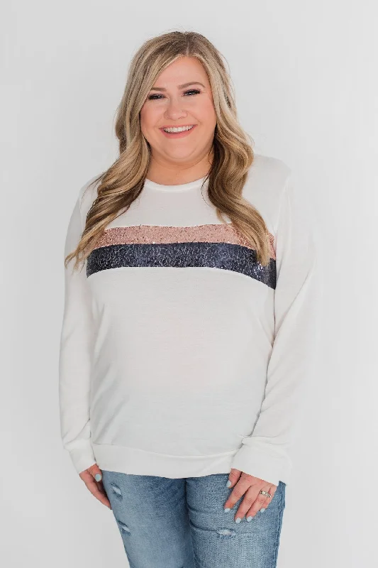 Quick Grab Deals Shine For You Sequin Pullover Top - Ivory