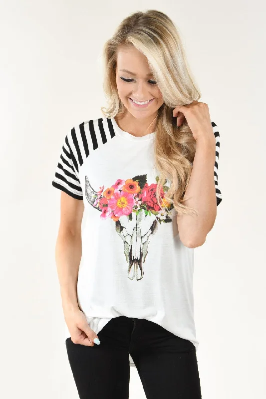 Absurdly Cheap Sale White - Floral Skull Top