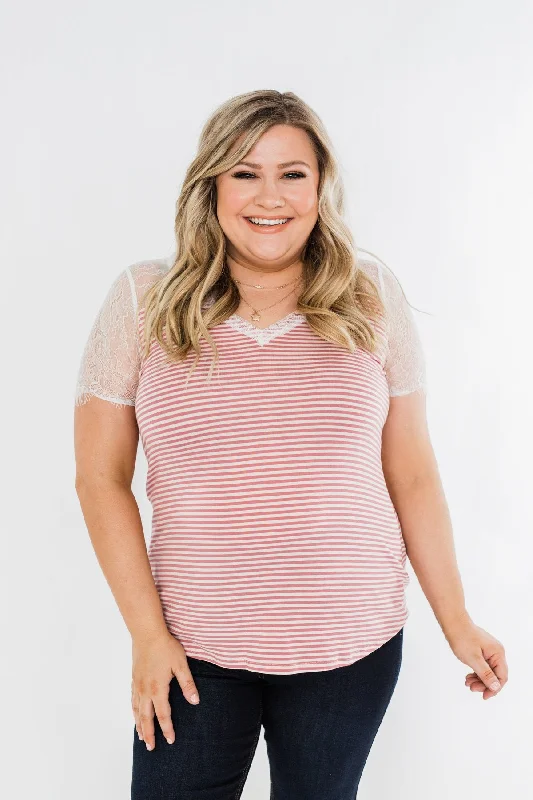 Buy More, Save More No Reason To Wait Striped Lace Top- Pink