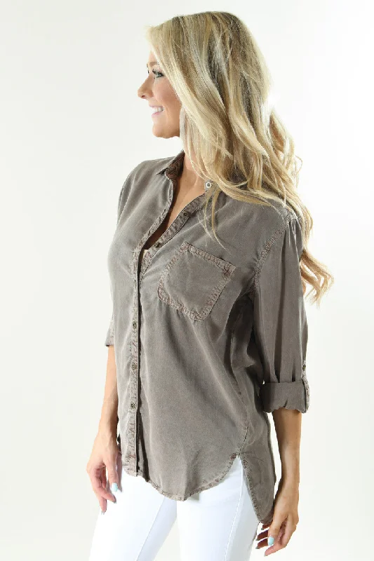 Durable Fashion Picks Essential Button Up Top ~ Mocha