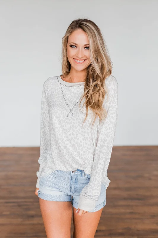 Romantic Fashion Discounts Wild Love Long Sleeve Leopard Top- Ivory