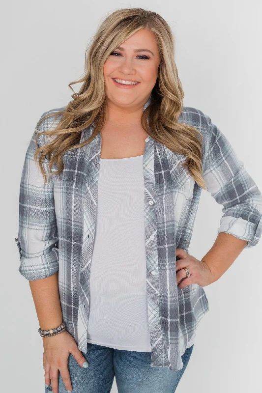 Last Chance For Amazing Deals Thread & Supply Classy Plaid Top- Blue-Grey