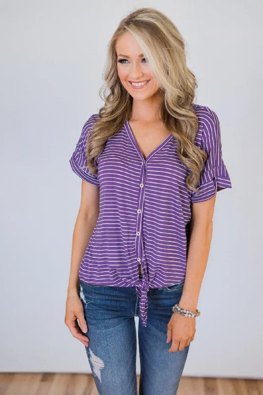 Fashion Deals Too Good To Pass Up Sweet On You Striped Top- Violet