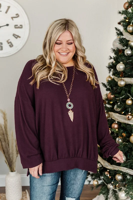 Flash Deals For A Limited Time Dreaming Of The Day Oversized Pullover Top- Plum