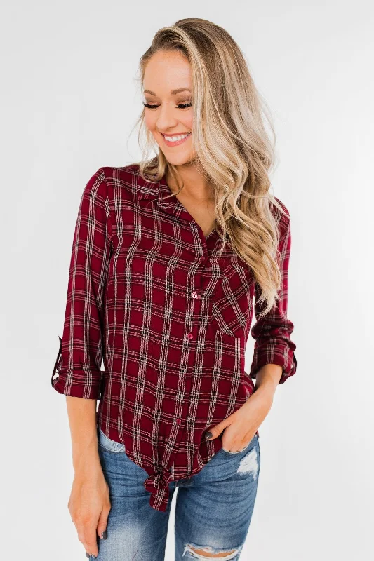 Mega Sale Ready For The Season Plaid Top- Cranberry