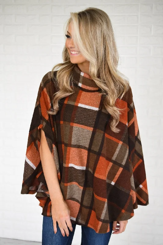 Find Your Unique Flair Colors of Fall Plaid Poncho Top