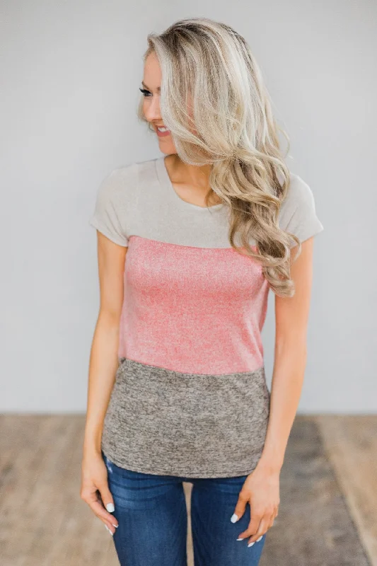 Limited Time Flash Sale Summer Neon Lights Color Block Top - Speckled Mocha & Cream