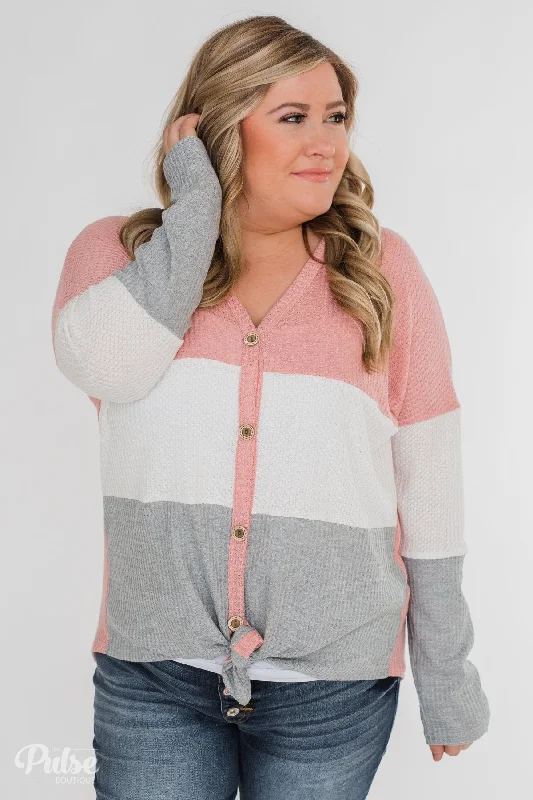 Affordable Luxury Fashion Let It Be Color Block Thermal Top- Pink & Grey