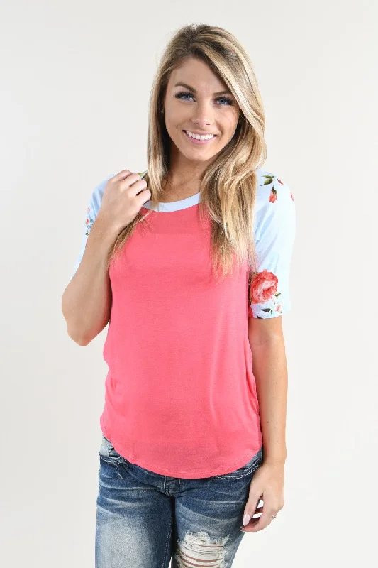 Exclusive Designer Style Deals Watermelon Floral Sleeve Top