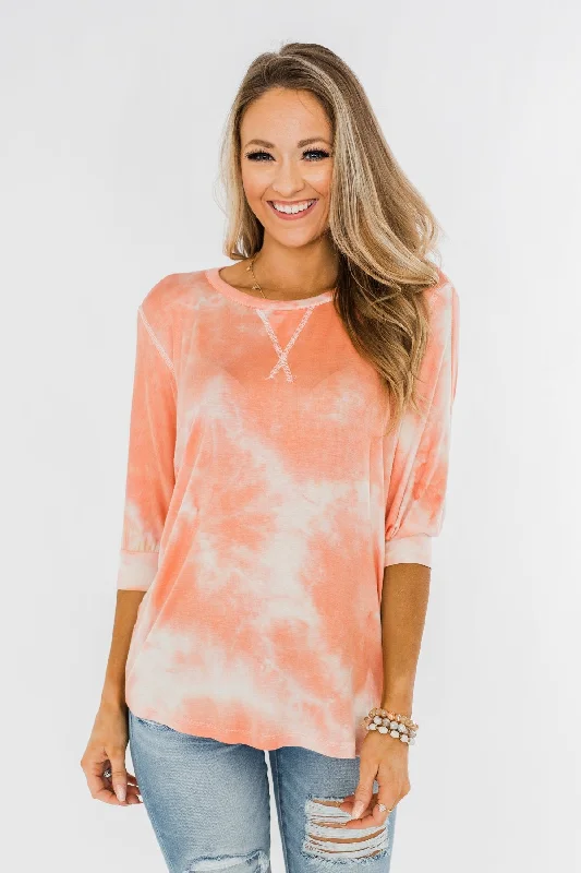 Elegant Fashion Offers Dolman Sleeve Tie Dye Top- Peach