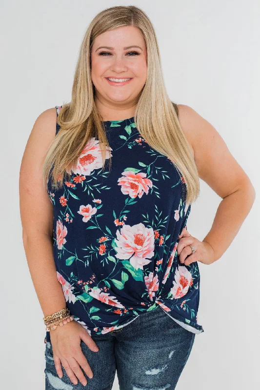 Limited Stock – Weekend Offers Available Now Beauty In Everything Floral Knot Top- Navy Limited Stock – Weekend Offers Available Now Beauty In Everything Floral Knot Top- Navy