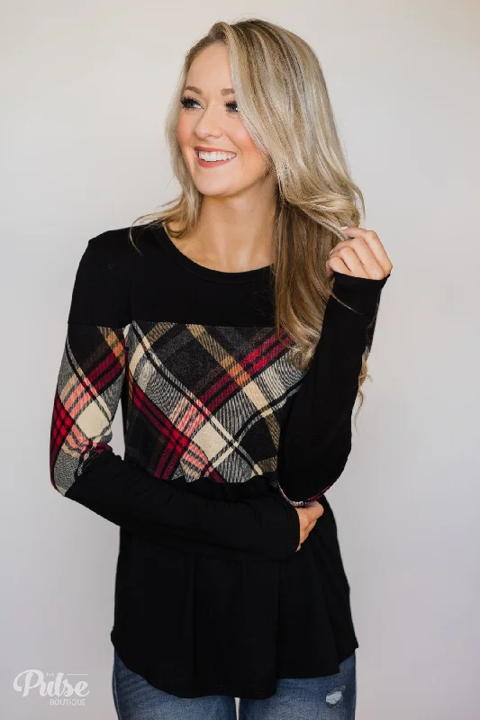 The Latest Trends It Goes Like This Long Sleeve Plaid Top- Black