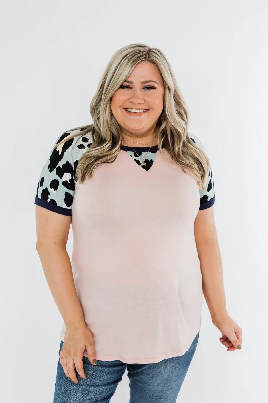 The Best Discounts Of The Weekend Just Like That Leopard Raglan Top- Light Pink & Navy The Best Discounts Of The Weekend Just Like That Leopard Raglan Top- Light Pink & Navy