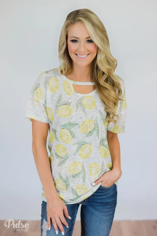 Polished Style Deals Lemon Squeeze Keyhole Top- Ivory